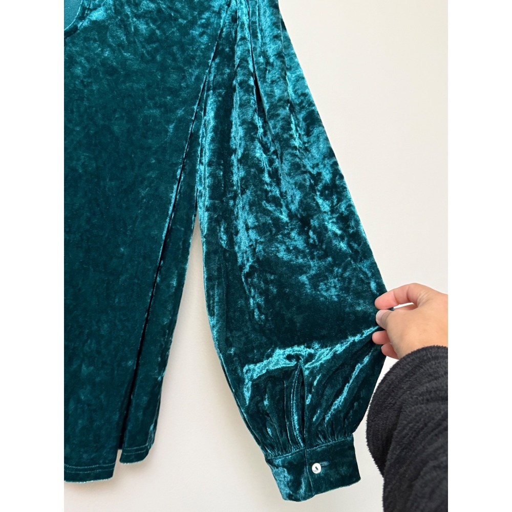 Jodifl Teal Green Crushed Velvet Puff Sleeve Blouse Top Keyhole Back - Picture 8 of 10